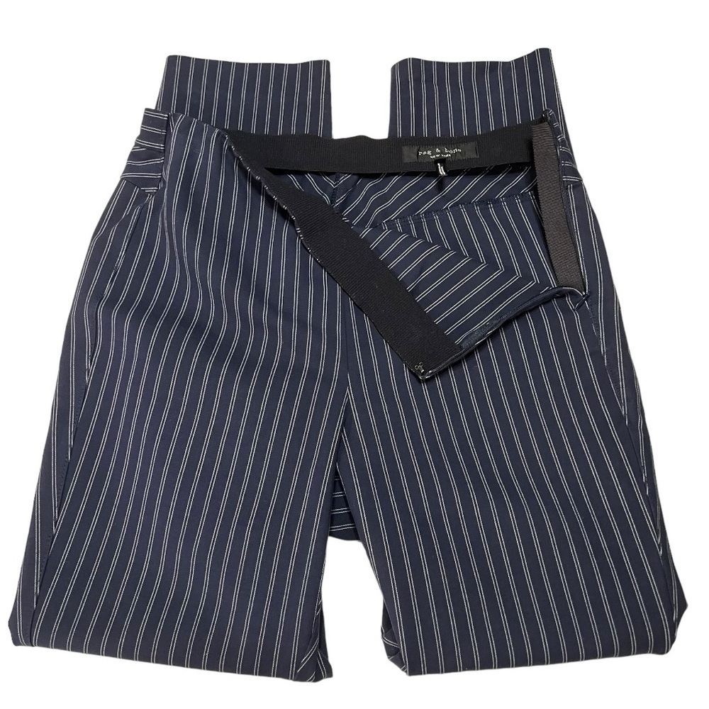 Rag & Bone Simone Navy Blue Twill Pinstriped Trouser Pants Women’s 8 - Picture 10 of 13